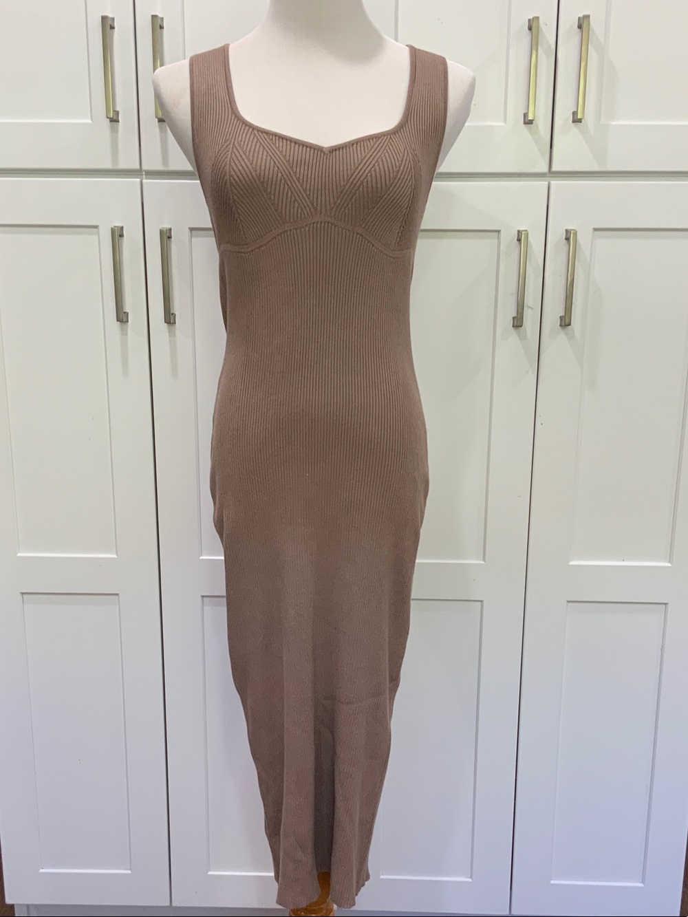 Sleeveless Ribbed Maxi Dress in Taupe